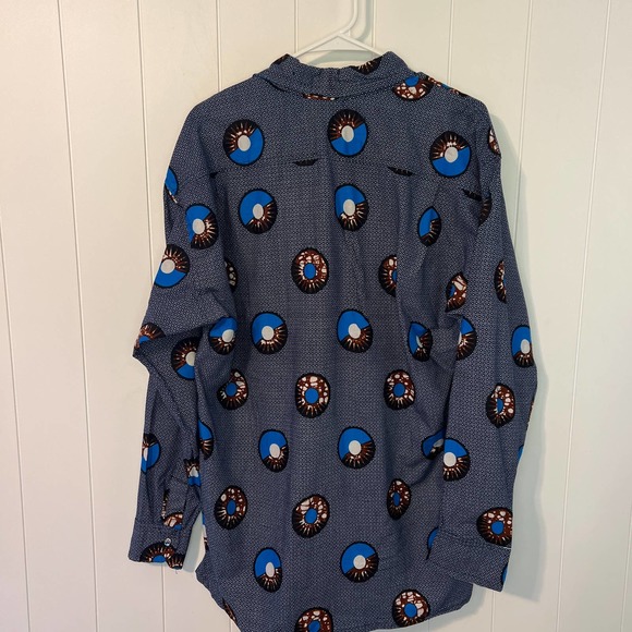 African print blue white brown concentric circles‎ mens large wax print - Picture 2 of 3